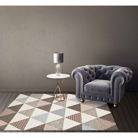 Tappeto Arredo Moderno Morbido in Ciniglia Ingresso Antiscivolo Prodotto Italiano Soggiorno Camera Salotto Disegni Piazzati Cotone Varie Misure Grande Triangoli Grigio - 80x150Cm (1/5)