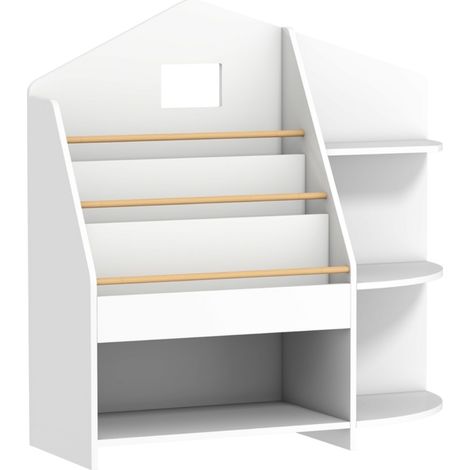 Bibliothèque enfant 7 étagères-livres et jouets-bords ronds-40 kg max-blanc-80x30x79.7(cm) (1/5)