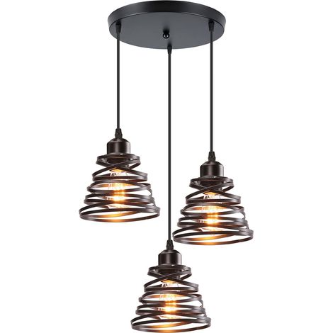 3 Lumières Suspension Luminaire Rétro Créatif Lustre Plafonnier de Design à Spirale en Cascade Vintage Métal E27 Lampe Suspension Industrielle pour Salon Salle à Manger, 15cm (3 Lampes Noir A) (1/5)