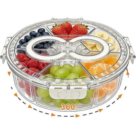 Rotating plateau de service compartimenté avec couvercle et poignée, 6 compartment snack boîte récipient, fête (1/5)