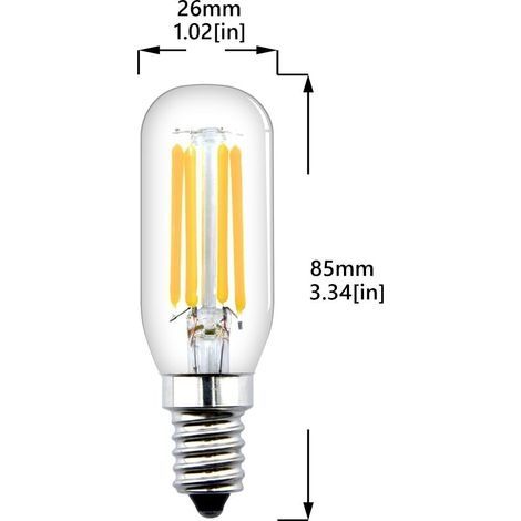Packung mit 4 E14 nicht dimmbaren 4W LED-Lampen mit 400 lm, entspricht einer 40W Halogenlampe, T26 Glühlampe für Kühlschrankbeleuchtung (warmweiß 2700K, 4 Stück) (1/4)