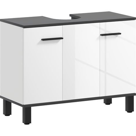 Mobile Sottolavabo da Bagno con Armadietto 2 Ante 80x34x60 cm Bianco Lucido (1/5)