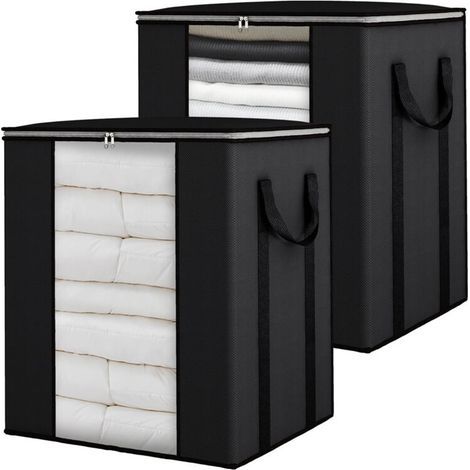 Extra large 120L storage bag for blankets, foldable with reinforced handles, for king size duvet 50 x 40 x 60 cm - Black - Pack of 2 (1/4)
