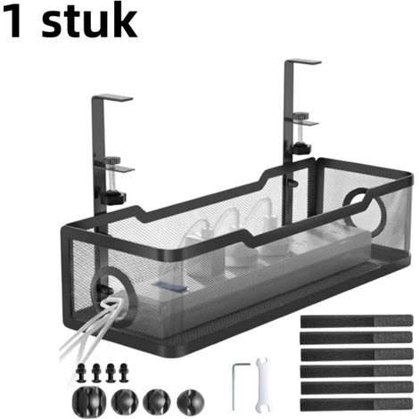 1 panier de rangement suspendu pour bureau Sans perçage Extensible et réglable Organisateur de câbles idéal pour le bureau et la maison Panier de rangement rond pour bureau 34 x 12 x 8 cm Noir (1/5)