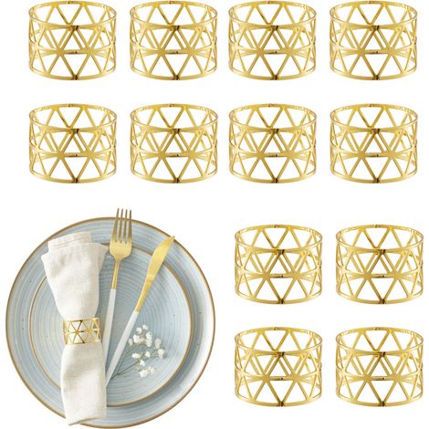 48 servilleteros, geometría, HxD: 3 x 4,5 cm, soportes para servilletas de papel y tela, dorados, en set (1/5)