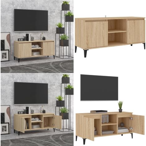 Meuble TV avec pieds en métal Chêne sonoma 103,5x35x50 cm - Meubles Tv - Meuble Tv - Buffet - Rangement Tv - Meuble Industriel - Home & Living