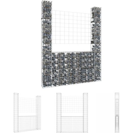 The Living Store - Gabionenkorb U-Form mit 2 Säulen Eisen 140x20x200 cm (1/5)