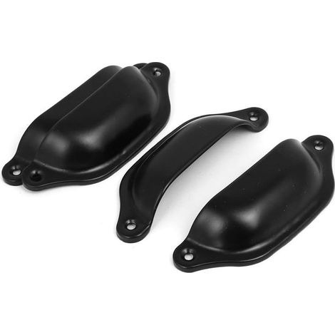 Poignées en forme de coquille en fer avec poignée en demi-cercle avec vis 14 x 3 cm, noir Lot de 4- (1/5)