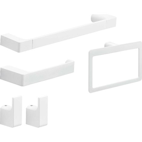 GEDY PI990200002 Set 4 Piezas (Toallero 35Cm, Portarrollo, Percha, Argolla) Blanco Mate - ref: PI990200002