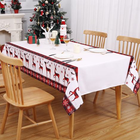 Nappe de table de Noël rectangulaire imperméable & anti-taches - Essuyable lavable infroissable - Motif cerf à carreaux beige - 137x200 cm - Couleur: Beige - Specs: Germany - Taille: 54x79in (1/5)
