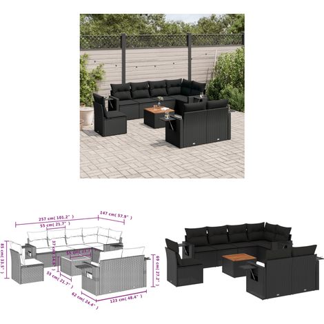Salon de jardin 9 pcs avec coussins noir résine tressée - Ensemble Salon De Jardin - Meuble Extérieur - Jardin - Mobilier De Jardin - Chaise Lounge - Home & Living (1/3)