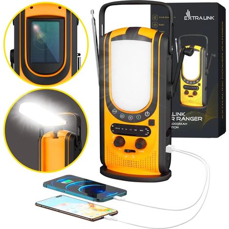 EXTRALINK POWER RANGER EPS-6000 MAH, RADIO DE CHANTIER, POWERBANK SOLAIRE, RADIO SOLAIRE, RADIO FM, DYNAMO, LED, RADIO USB C, RA