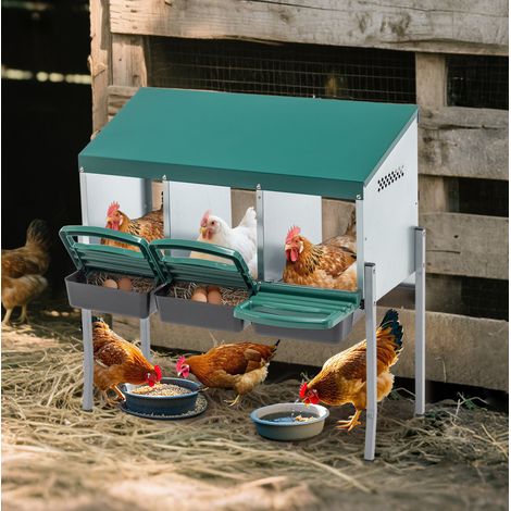 Hühner-Nistkasten mit 3 Nestern, Füßen und Deckel für den Außenbereich, grün HAVRYA (1/5)