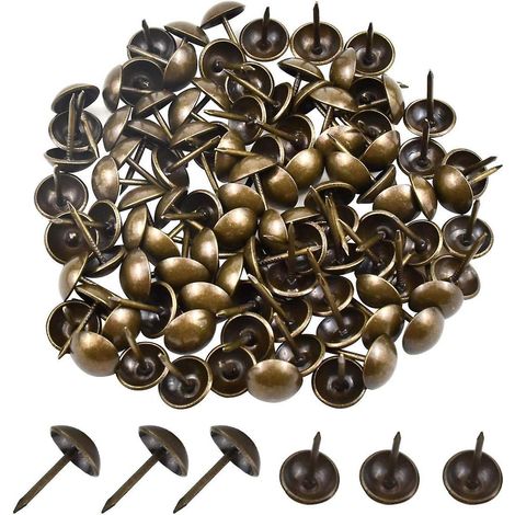 Clous décoratifs laiton antique pour meubles - Lot de 100 (11 x 17 mm) avec boîte plastique (1/5)