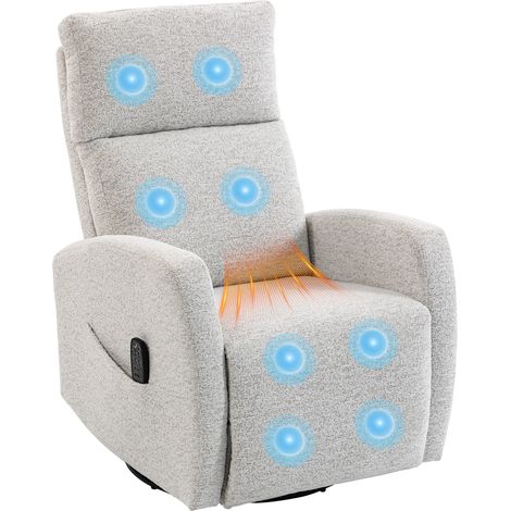 Poltrona reclinabile con massaggio e riscaldamento, poltrona relax in ciniglia, schienale regolabile, girevole a 360°, color crema