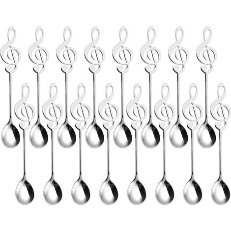 Lot de 16 Cuillères à Café en Forme de Note de Musique, Cuillères à Dessert en Acier Inoxydable, Cuillères Musique Décoratives pour Musiciens, Cadeaux, Café, Thé, Dessert, Argent (1/5)