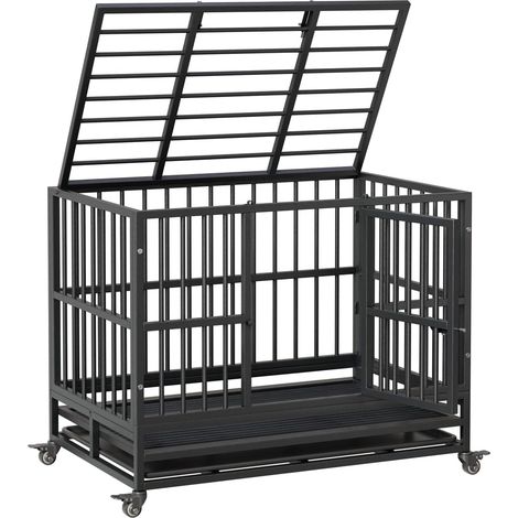 Cage pour Chien à Double Porte, Pliable, pour l'intérieur, avec Roues à 360° et Plateau Amovible, Facile à Nettoyer, Cage pour Chiens de Petite, Moyenne et Grande Taille, M (1/5)