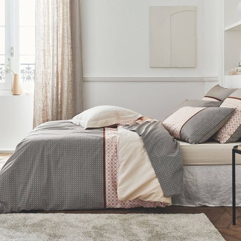 Parure de couette en percale esprit graphique Beige foncé 200x200 cm (1/2)