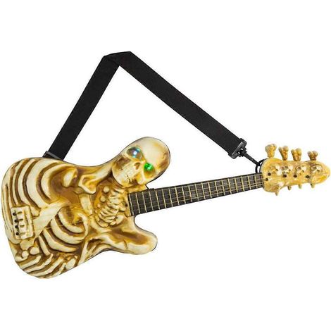 Beleuchtete Rockskelettgitarre mit Sound – Halloween-Dekoration