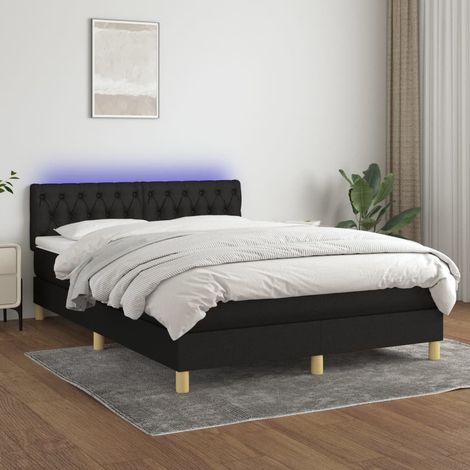 Sommier tapissier avec matelas et LED Lit adulte Contemporain Noir 140x190 cm Tissu 10692 (1/5)