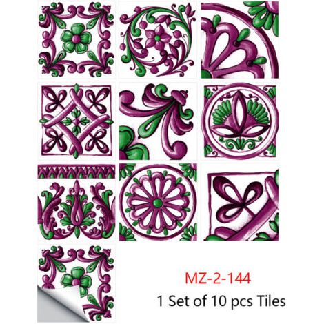 royaluxe-10 Pcs Carrelage Autocollants Cuisine et Salle De Bains Étanche PVC Décoration Murale Stickers Auto-Adhésif Mosaïque Décoration Rétro Style Architectural (20x20cm,Violet)