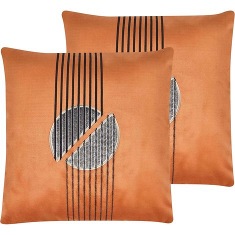Set of 2 Decorative Cushions CEROPEGIA Velvet 45 x 45 cm Orange Geometric Pattern