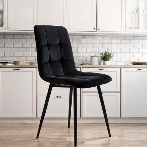 Table de salle à manger avec 4 chaises velours noir design en MDF (1/5)