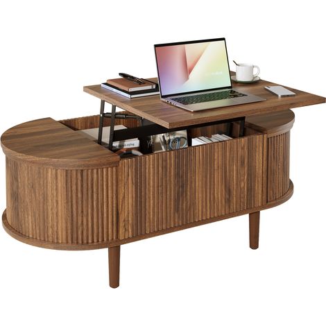 Table de chevet ovale et réglable, avec un espace de rangement intégré. Style vintage. Table de chevet polyvalente, idéale pour divers usages. Pieds en bois massif. Meuble moderne et multifonctionnel. (1/5)