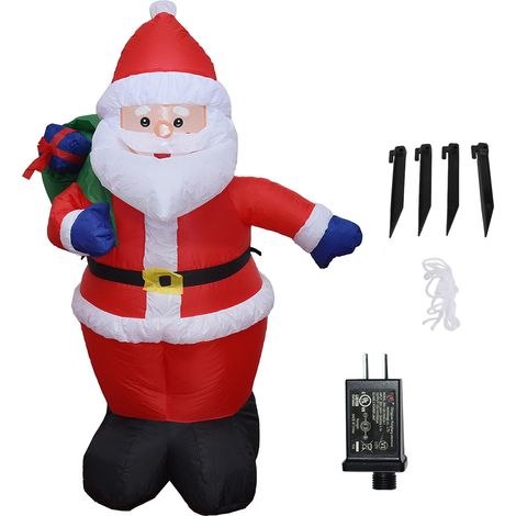 Aufblasbare Weihnachtsdekoration für den Außenbereich: 1,20 m großer Weihnachtsmann-Rucksack mit integrierten LED-Lichtern und Gebläse. Ideal für Garten, Rasen oder andere Veranstaltungsorte. (1/4)
