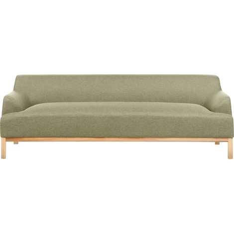 Canapé 3 Places Pieds en Bois Meuble Salon en Tissu Polyester Vert Olive Sosjo