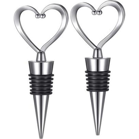 Lot de 2 bouchons de bouteille de vin – Économiseur de vin en acier inoxydable, bouchons de vin réutilisables pour boissons, bouchon de vin en forme de cœur pour cadeaux, bar, fête de vacances, mariag (1/5)