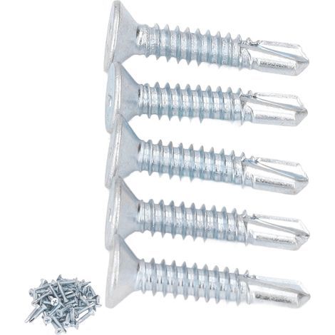 4,8 x 25 mm Senkkopf-Blechschrauben, 50er-Packung, verzinkter Kohlenstoffstahl, selbstbohrende Flachkopfschrauben, Universalbefestigungselemente (1/5)
