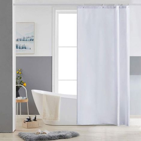 Rideau de Douche,Blanc,Anti Moisissure,Petit,Tissu Polyester,Imperméable,Rideaux Baignoire Lavable en Machine,80 x 180cm,6 Crochets