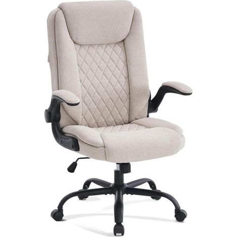 Bürostuhl Ergonomisch Höhenverstellung Kopfstütze 150kg Beige Stoff (1/5)