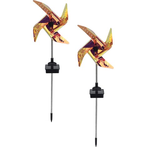 Set mit 2 Solar-Gartenleuchten in Form einer Windmühle, dekorativ für den Außenbereich, solarbetriebene Lichtpfähle für Rasen und Terrasse (1/5)