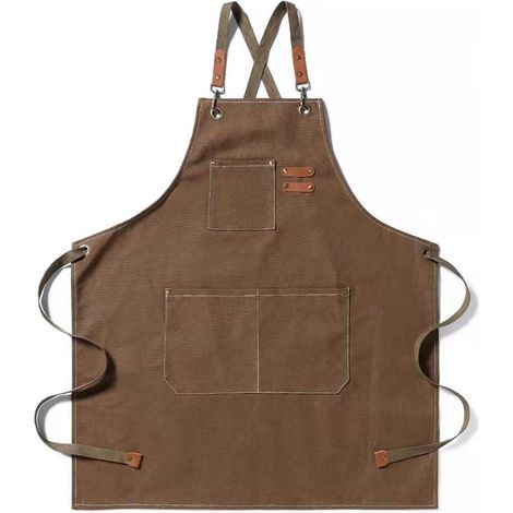 Arbeitsschürze aus Canvas mit Vordertaschen, vielseitig einsetzbar für Küche, Garten und Friseursalon, braun. (1/5)