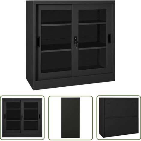 The Living Store Armoire à portes coulissantes Anthracite 90x40x90 cm Acier - Armoire À Portes Coulissantes - Meuble De Rangement - Armoire De Bureau - Classeur - Armoire Métallique (1/5)