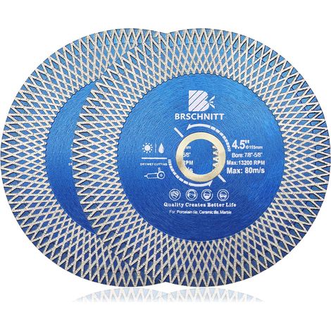Lot de 2 lames de scie diamant pour carrelage en porcelaine 11,4 cm super fin avec tige en X 2,2 cm à 1,5 cm pour carreaux de céramique, granit, marbre meuleuse d'angle (1/5)