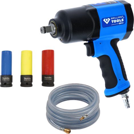 BRILLIANT TOOLS Druckluft-Schlagschrauber 1/2&quot 1.450 Nm inkl. Steckschlüssel-Set + PVC-Gewebeschlauch