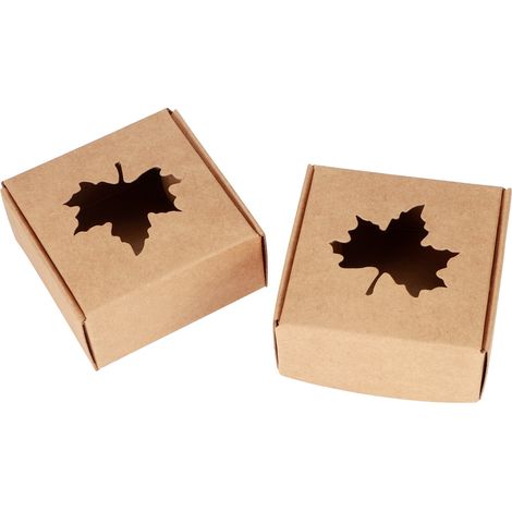 50 boîtes d'emballage pour savon artisanal en papier kraft, motif feuille d'érable, 65 x 65 x 30 mm. (1/5)