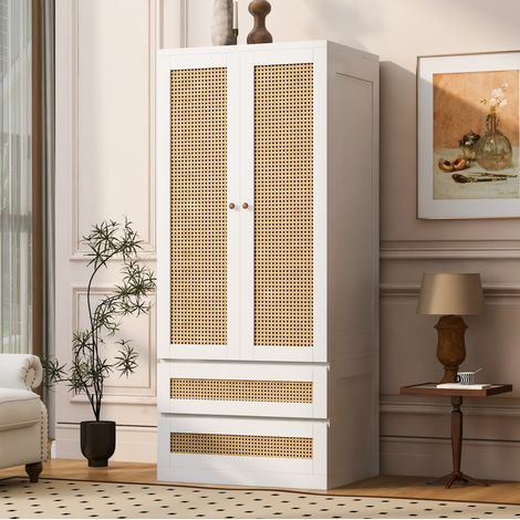 Kleiderschrank 70 x 55 x 170 cm mit Doppeltür, Schubladen und Stauraum, weiß HAVRYA (1/5)