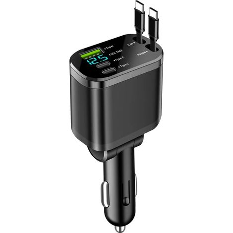 5-in-1 USB-C 100W Schnell-Autoladegerät Autoladegerät mit einziehbaren Kabeln (1/5)