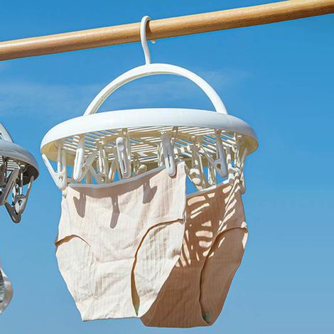 Multifunktionaler Wäscheständer mit mehreren Klemmen zum Trocknen von Socken, rundem Tablett zum Trocknen von Unterwäsche und Babyhosen, multifunktionaler Socken-Trockenständer für Zuhause, weiß. (1/5)