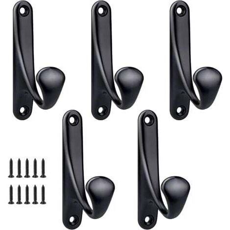 Schwarz – 5 Stück 86 x 47 mm, Wandhaken zum Einschrauben, minimalistische und robuste Wandhaken aus Zinklegierung, Garderobe für Türrahmen, Eingangsbereich, Schlafzimmer, Badezimmer, vielseitig einset