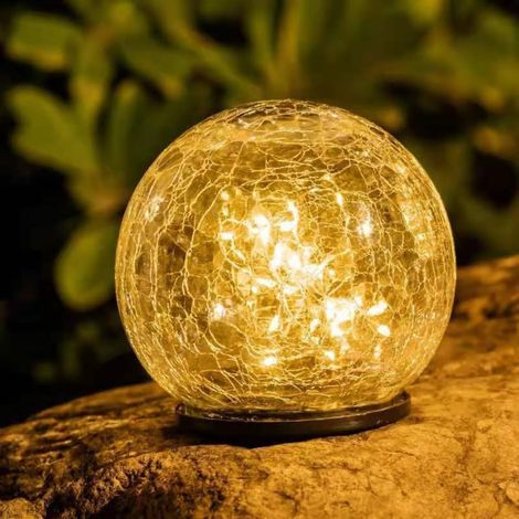 Lampe LED d'extérieur à énergie solaire en forme de boule en verre craquelé étanche (12 cm de lumière chaude) (1/5)