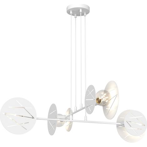 Lampadario 4 Luci Xotic In Acciaio Bianco A Bracci E Diffusori A Cerchio