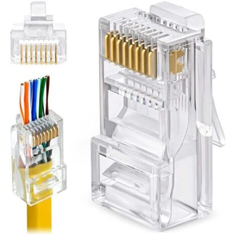 100 Pièces Les connecteurs traversants RJ45 CAT6 se terminent par la prise d'extrémité de réseau plaquée or Ethernet (1/5)