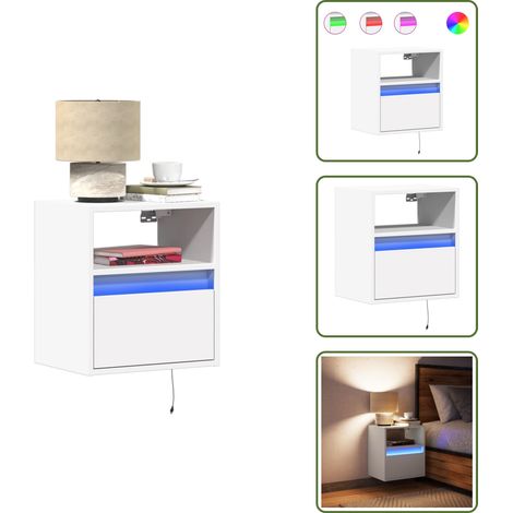 vidaXL Table de chevet murale avec lumières LED blanc (1/5)