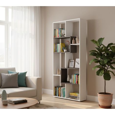 Libreria - 6 Ripiani Installazione Libera, Bianco, -, 80x25x180h cm Calama