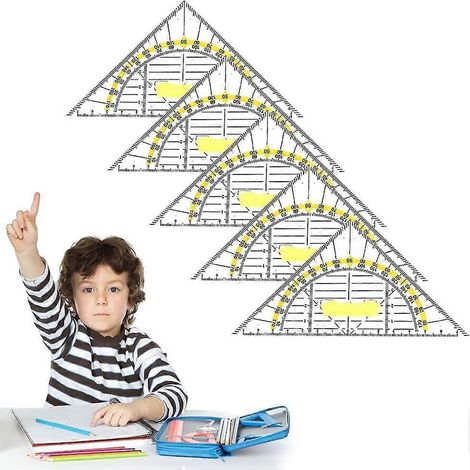 Équerre géométrique, triangle multifonctionnel, triangle géométrique, triangle pour tracer des cercles, géotriangles, rapporteur intégré en plastique, équerre en plastique (1/5)
